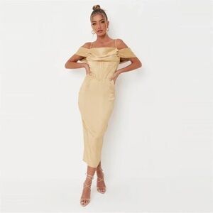 Missguided Corset Gold Midi Off-Shoulder Gold Dress